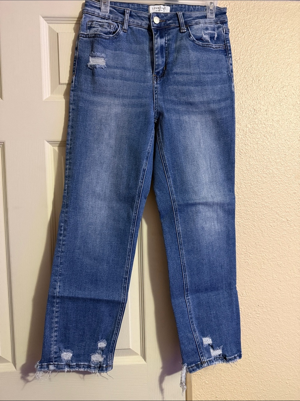 Lovestitch Blue Cropped Distressed Ankle Jeans